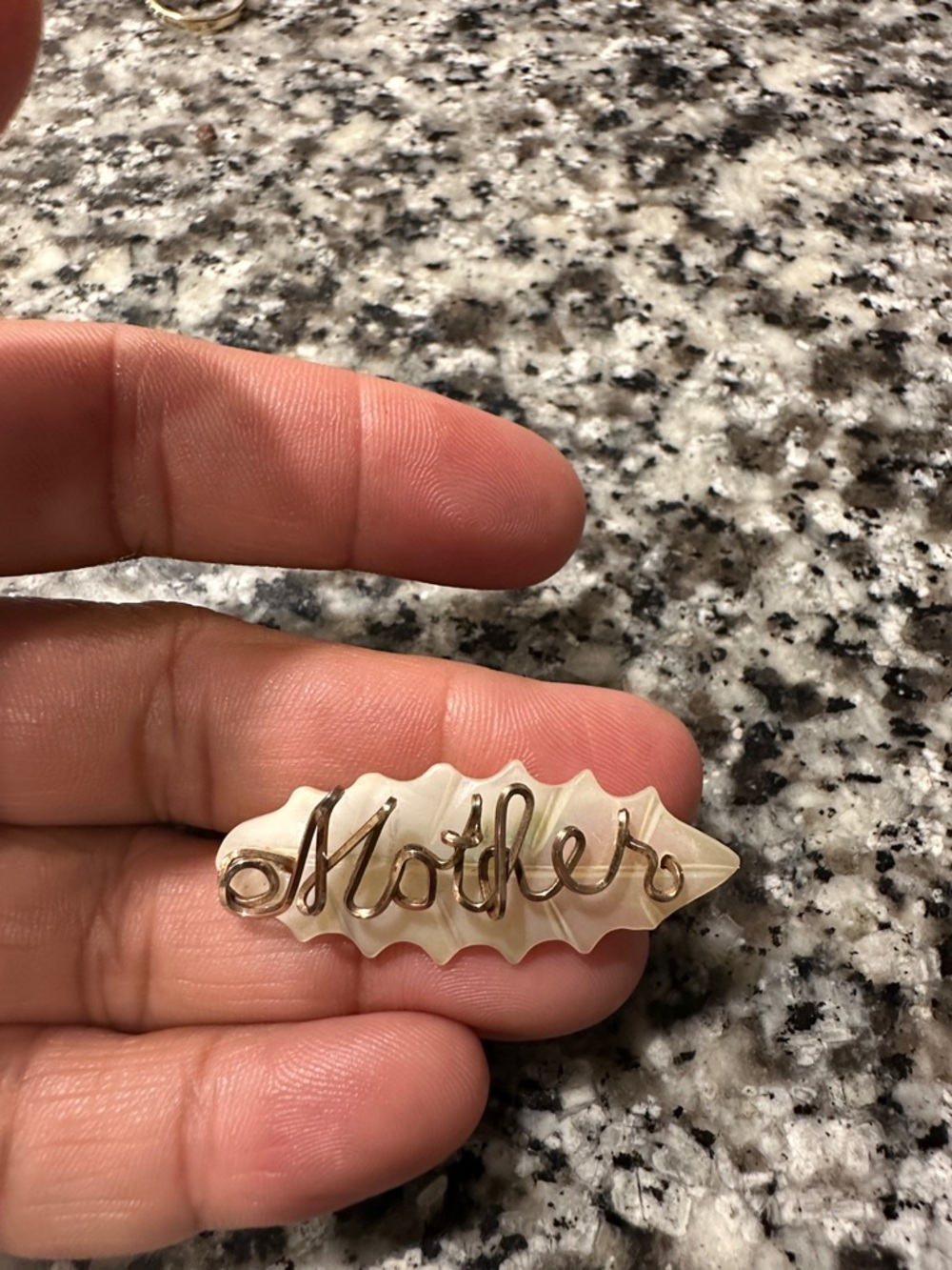 Mother Script Mother-of-Pearl Brooch - Gold Script